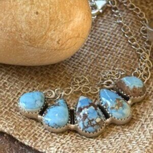Handmade Sterling Silver & Golden Hills Turquoise 5-Stone Chain Necklace